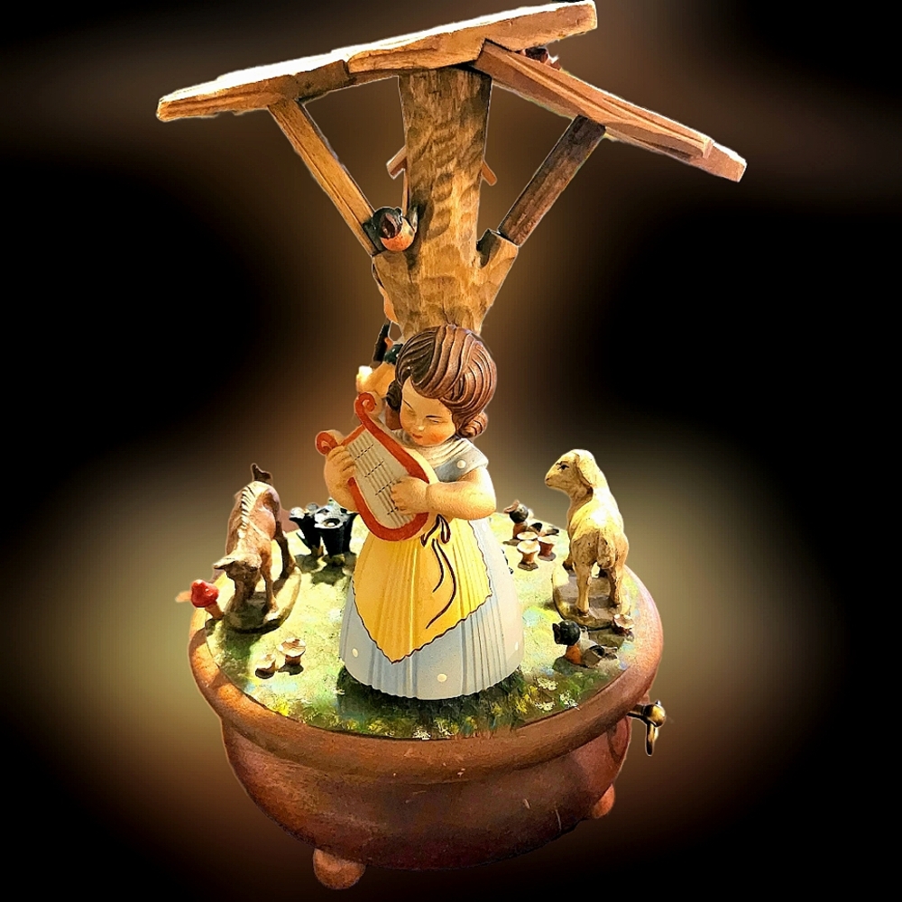 Vintage Thorens Movement Made in Switzerland Musical Figurine - Farm Boy & Girl